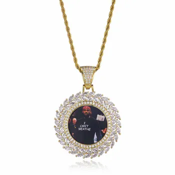 

Hip Hop Round Custom Photo Medallions Iced Out Bling Solid Back AAA Cubic Zircon Personalized Necklace & Pendant For Men Jewelry