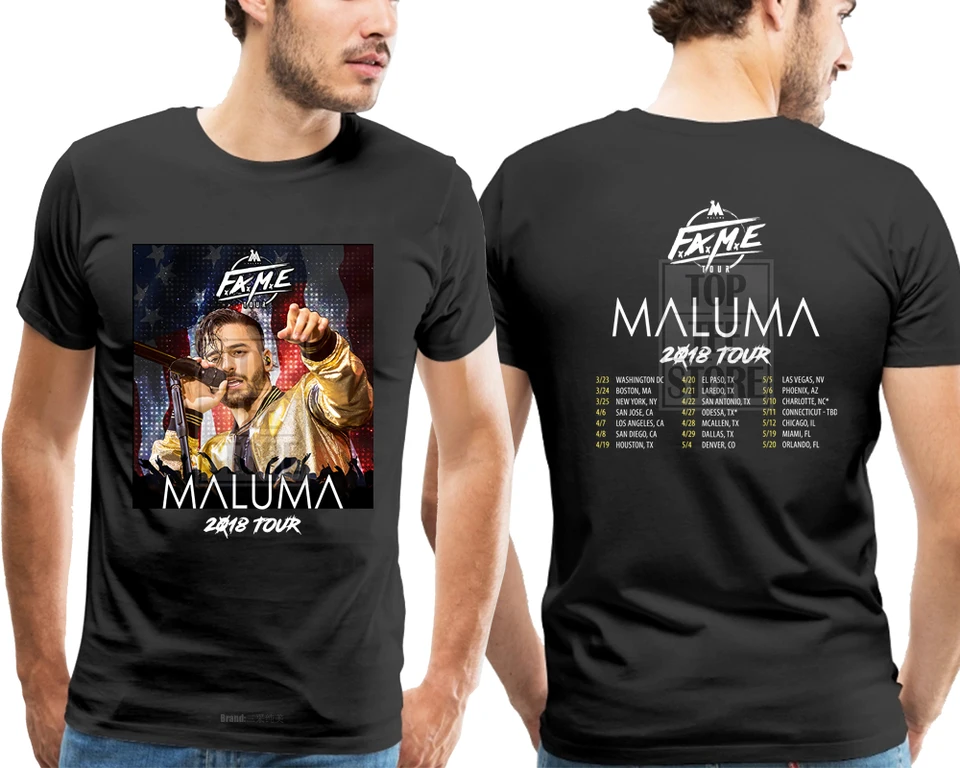 Maluma Fame Tour 2018 Tshirt With Tour Date Black Color New