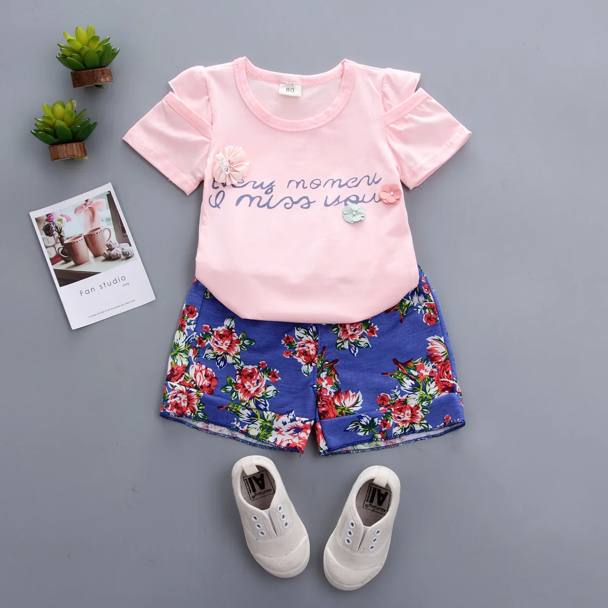 

2019 GIRL'S Blouse Baby Casual shu nv kuan Fashion Floral Skirt English Small Flower Cotton Two-Piece Set Fashion