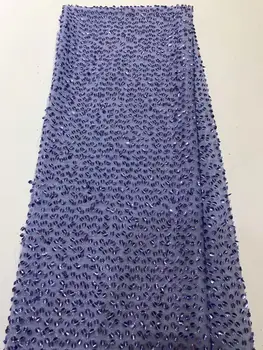 

2020 Latest French elastic mech Nigerian Lace Fabric High Quality sequins Lace Wedding African French Tulle Lace Fabric 5yards