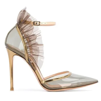 

US4-11 Womens Pointy Toe Clear Transparent Gold Stilettos High Heel Slingbacks Pumps Custom Made Shoes Plus Size