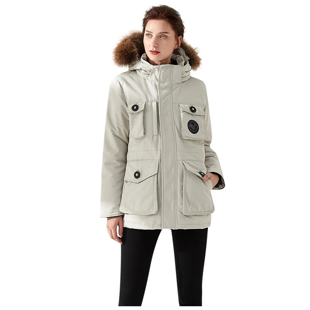 Зимняя куртка женская новая Парка женская пальто с капюшоном Женская куртка Толстая хлопковая подкладка зимние женские пальто - Цвет: Бежевый