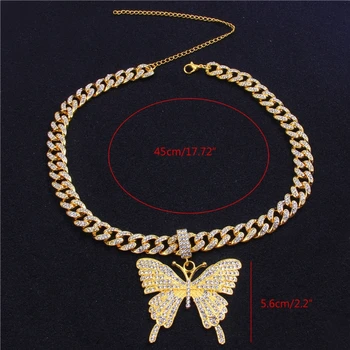 

Butterfly Pendant Cuban Chain Cubic Charm Tennis Chain Necklace Fashion Jewelry T4MD