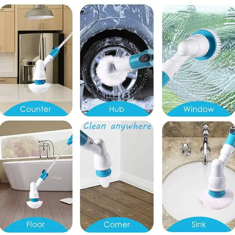 Turbo Scrub Cleaning Brush Electric Spin Scrubber Cordless Chargeable Bathroom Cleaner with Extension Handle Adaptive Brush Tub