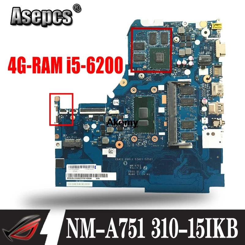 

NM-A751 Laptop motherboard para Lenovo 310-15ISK 510-15ISK mainboard original 4G-RAM I5-6200U GT920MX