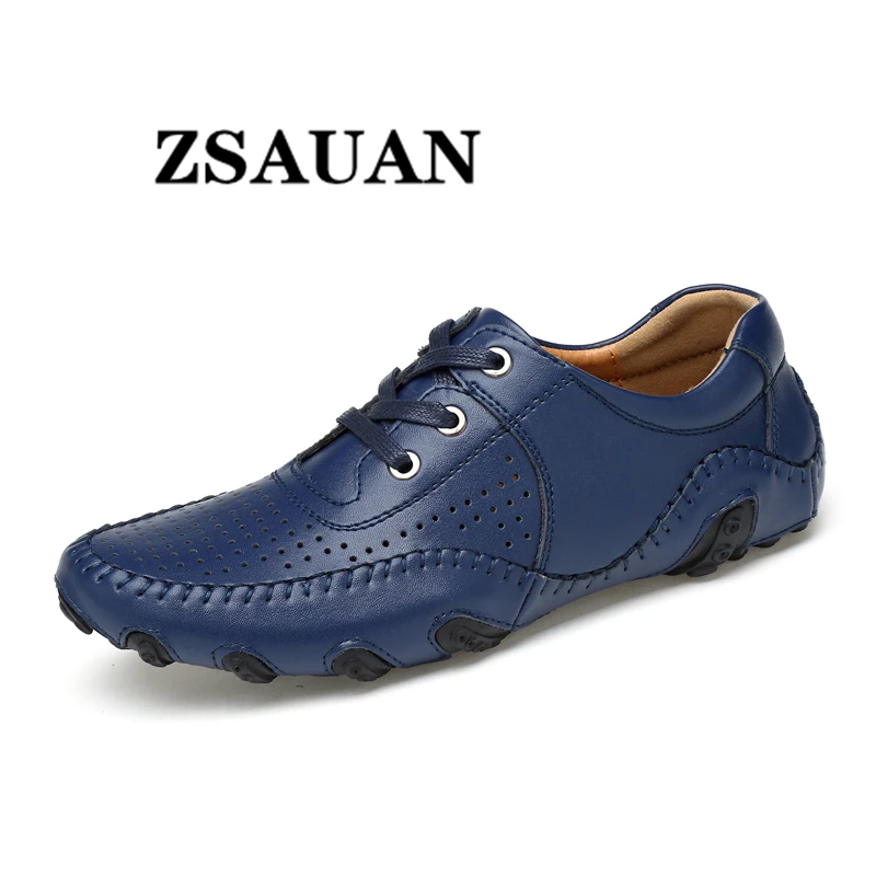 

ZSAUAN Summer Fashion Soft Round Toe Men Falt Shoes British Male Slip-on Driver Oxfords Casual Shoes Breathable Leather