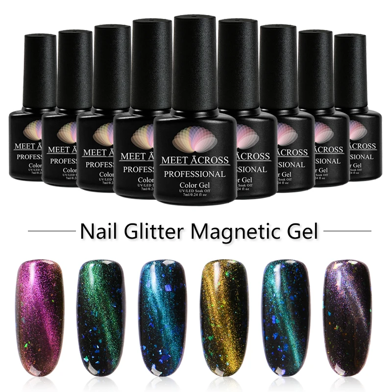 MEET ACROSS 7ml Holographic Glitter Cat Eye Laser Nail Gel