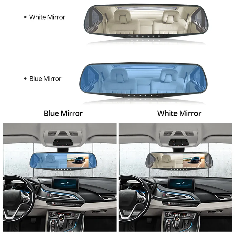Автомобильный регистратор, Автомобильный видеорегистратор с двумя объективами, видеорегистратор 4,3 дюймов, Full HD, 1080 P, автомобильная камера, регистратор заднего вида, Белое Зеркало, авто Регистратор