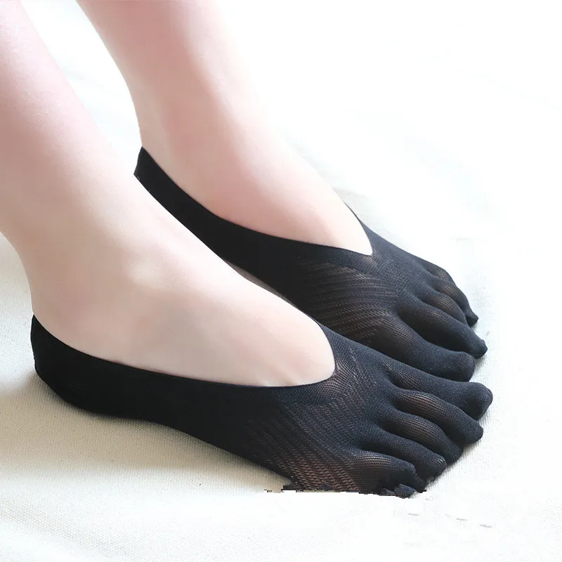 Женские носки с пятью пальцами женские ультратонкие носки с забавным носком невидимые носки с силиконовой нескользящей дышащей защитой от трения - Цвет: Black