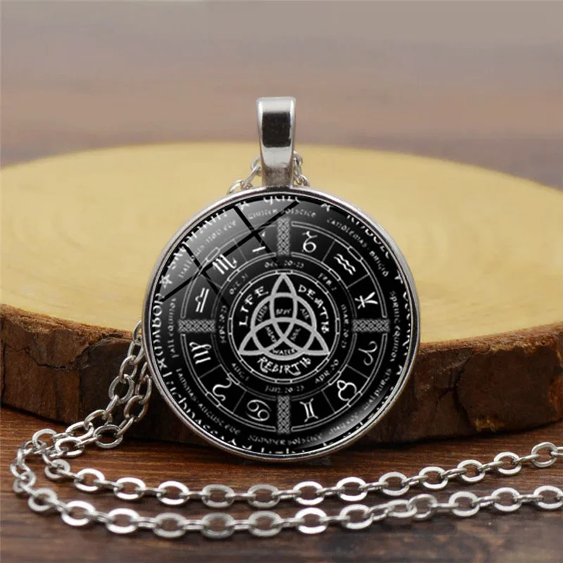Языческое колесо года ожерелье с пентаграммой кулон Круглый Фото Wiccan ювелирные