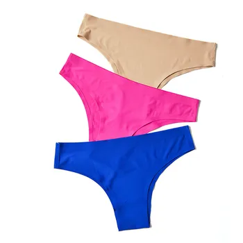 

3 Pcs Panties Woman Underwear Sexy Seamless Sports Female T-back Solid Soft G-string Thong For Woman Underwear Ice Silk Briefs