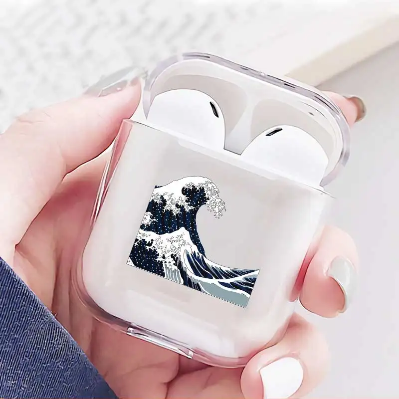 Мягкий прозрачный чехол для наушников Airpods 1/2 с рисунком морской волны