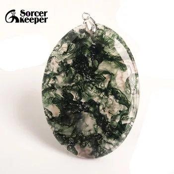 

Green Moss Agates Slice Natural Stone Quartz Pendant Statement Necklace Women Collier Sieraden For Jewelry Making BD485