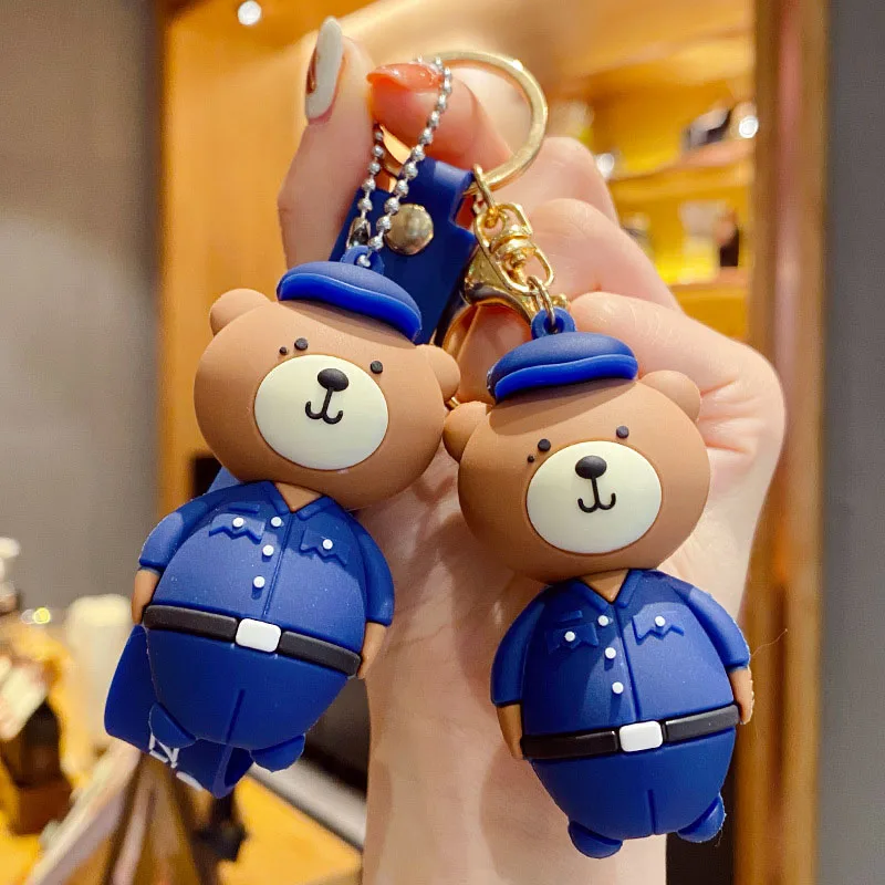 Creative Cute Police Bear Key Chains For Woman Bag Pendant Cartoon Animal  Bear Couple Keychain Fashion Man Car Keyring Gifts
