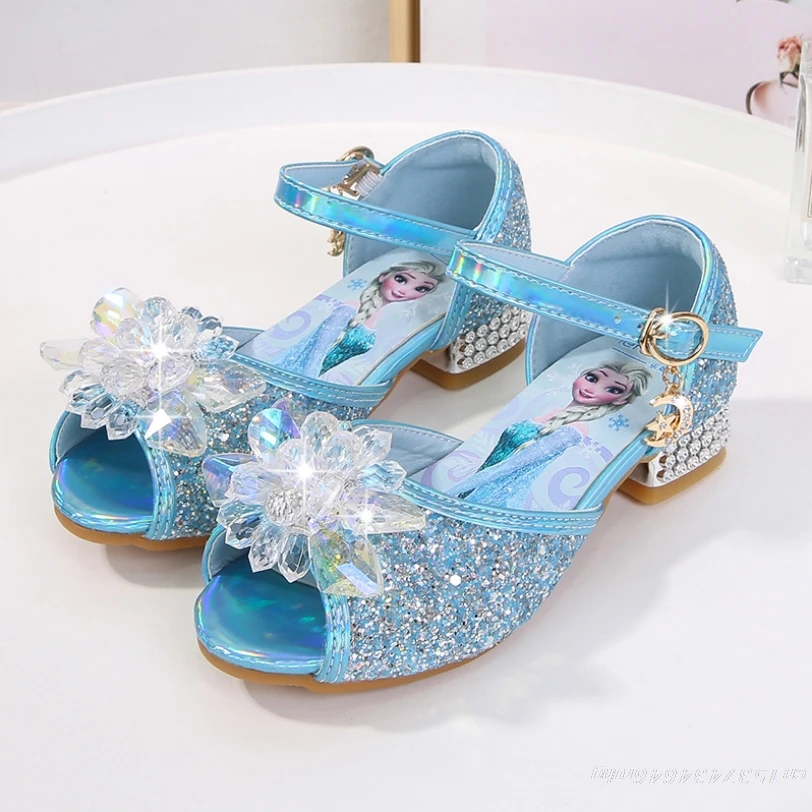 New Frozen Elsa And Anna Girls Sandals With Glitter Bow Princess Kids Soft Shoes
