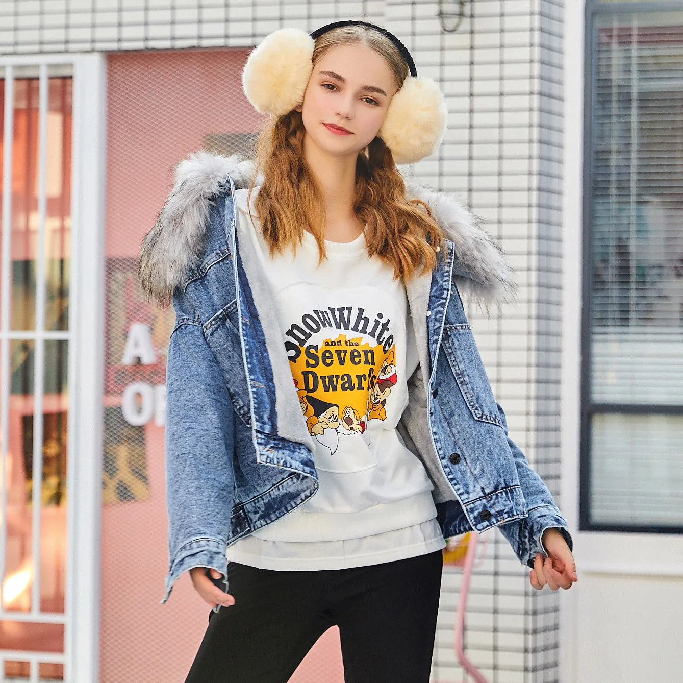 

Large Fur Collar Brushed And Thick Jeans Coat Women's Short Autumn And Winter 2019 New Style Loose-Fit Back Cool Cotton-padded C