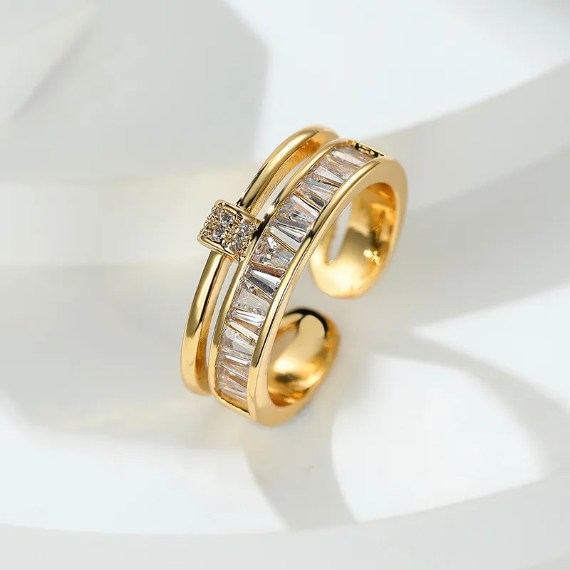 Роскошное женское квадратное Открытое кольцо с кристаллами, классическое обручальное кольцо золотого цвета, изящные обручальные кольца с белым цирконием для женщин