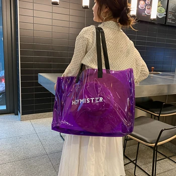 

Candy Jelly Beach Bags Women New PVC Clear Transparent Tote Bags Women Summer Large Transpare Casual Shopping Shoulder Bags