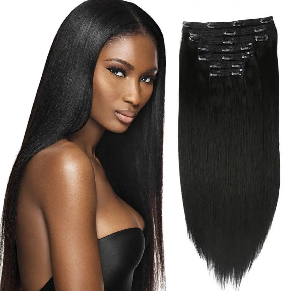 Красота на линии 7 шт. длинные прямые 20 дюймов Синтетические волосы для наращивания на заколках в высокотемпературном волокне натуральный черный шиньон - Цвет: Natural Black