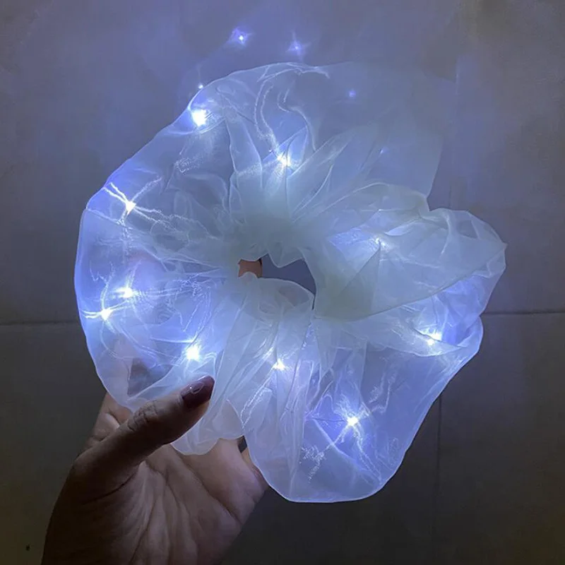 

Fine Light Gauze Scrunchies Headbands For Girls Ponytail Holder Wedding Party LED Light Hair Rings Glow Wreath Christmas Gift