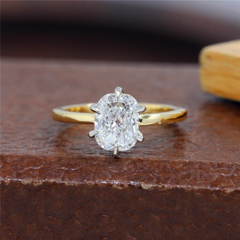 Two-Tone Collar Solitaire Pear Cut Moissanite Engagement Ring