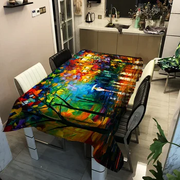 

Rectangular Tablecloth Oil Painting Tree Printing Polyester Waterproof Table Cloth Beach Cushion Table Cover For Home Decoration