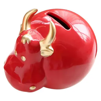 

1pc Cattle Ornament Ceramic Cattle Shape Coin Bank Piggy Bank for New Year