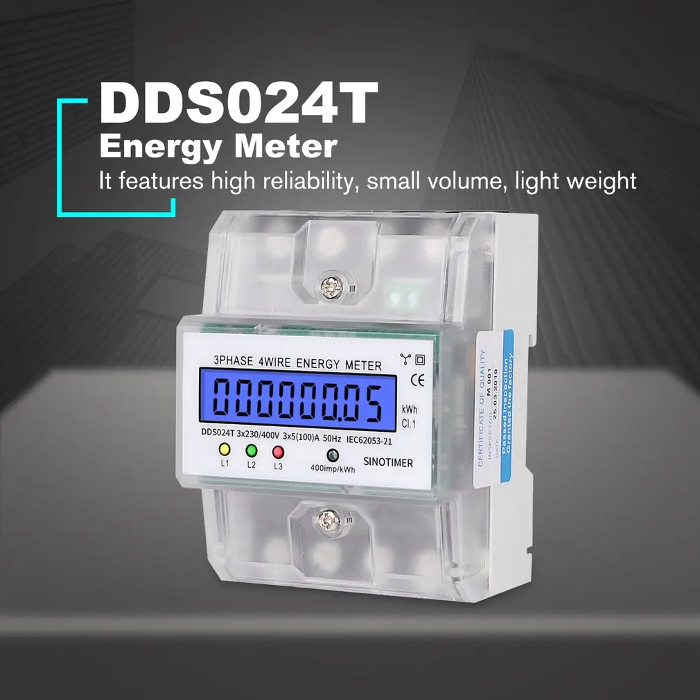 SINOTIMER din-рейка 380 В 3 фазы 4P 4 провода электронный ватт счетчик энергии ЖК-дисплей с подсветкой с прозрачной крышкой