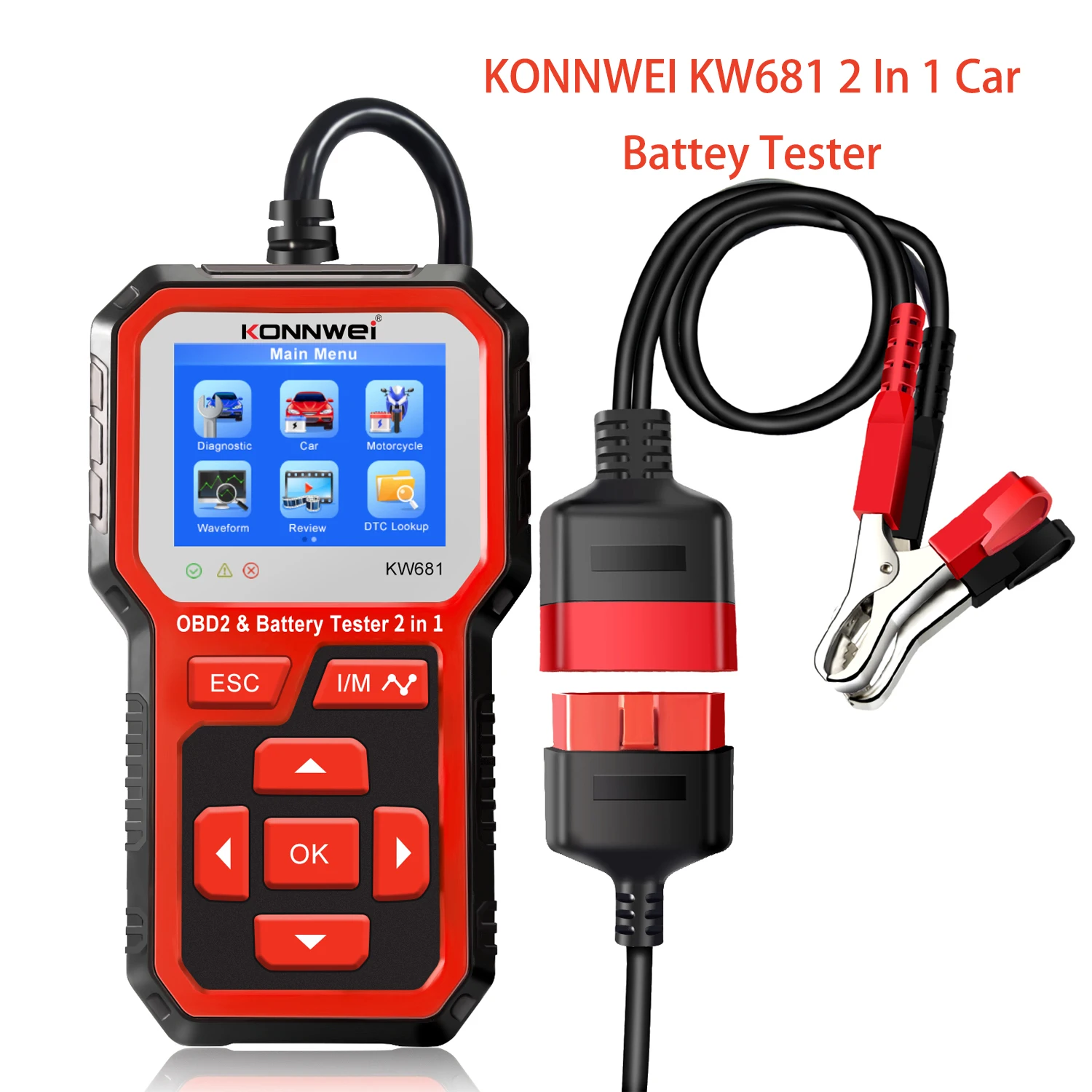 Newest Konnwei Kw681 2 In 1 Obd2 Scanner Battey Tester Analysis