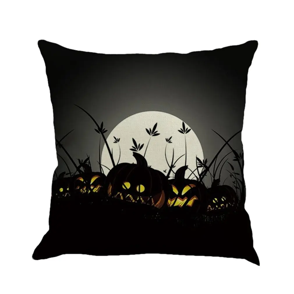 

Halloween Pillowcase Black Night Pillow Cover Cushion Cover Weeds Withered Tree Pumpkin Witch Bat Full Moon Darkness