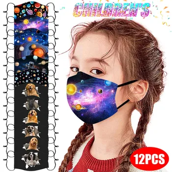 

12pcs Children's Adjustable Breathable,washable And Reusable Windproof Printed Face Mask mondmasker wasbaar face mask for kids
