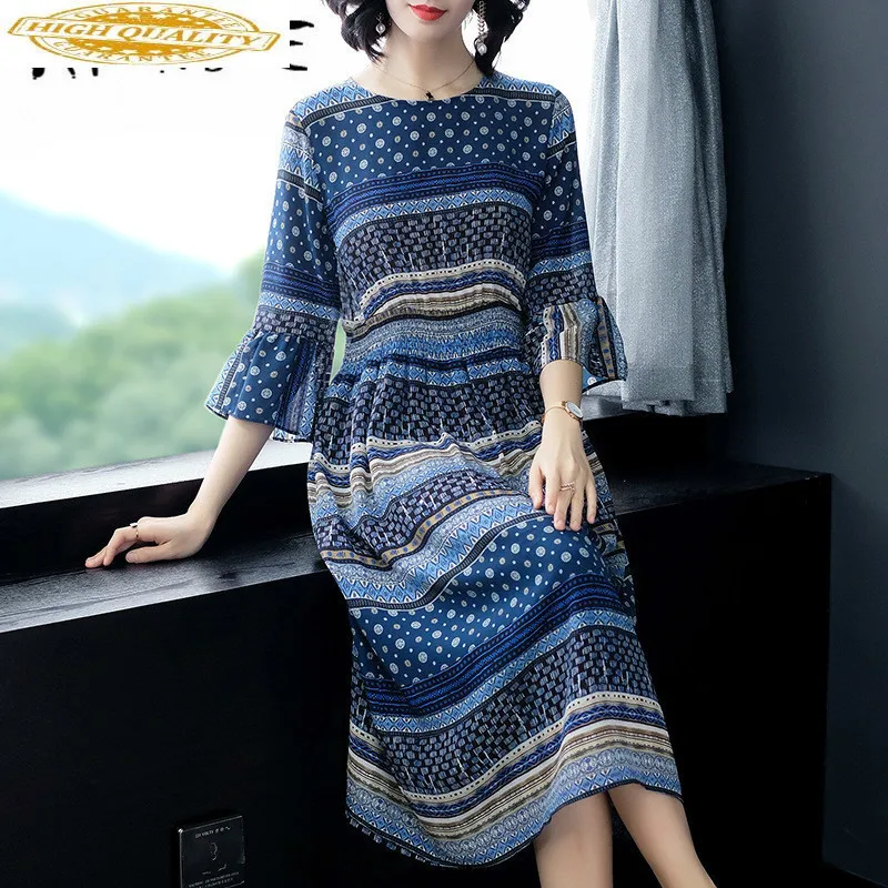 Zomer Jurk Vrouwen Echte Zijde Vintage Vrouwen Jurken Print Midi Party Jurk Elegante Strand Jurk Vestido Mujer P8149 YY2550 Zomer Jurk Vrouwen Echte Zijde Vintage Vrouwen Jurken Print Midi Party Jurk Elegante Strand Jurk Vestido Mujer P8149 YY2550