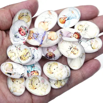 

100Pcs Cabochons Cameos Dome Seals Mixed Baby Angel Patterns Oval Glass Crafts Jewelry DIY Making Finding 25x18mm