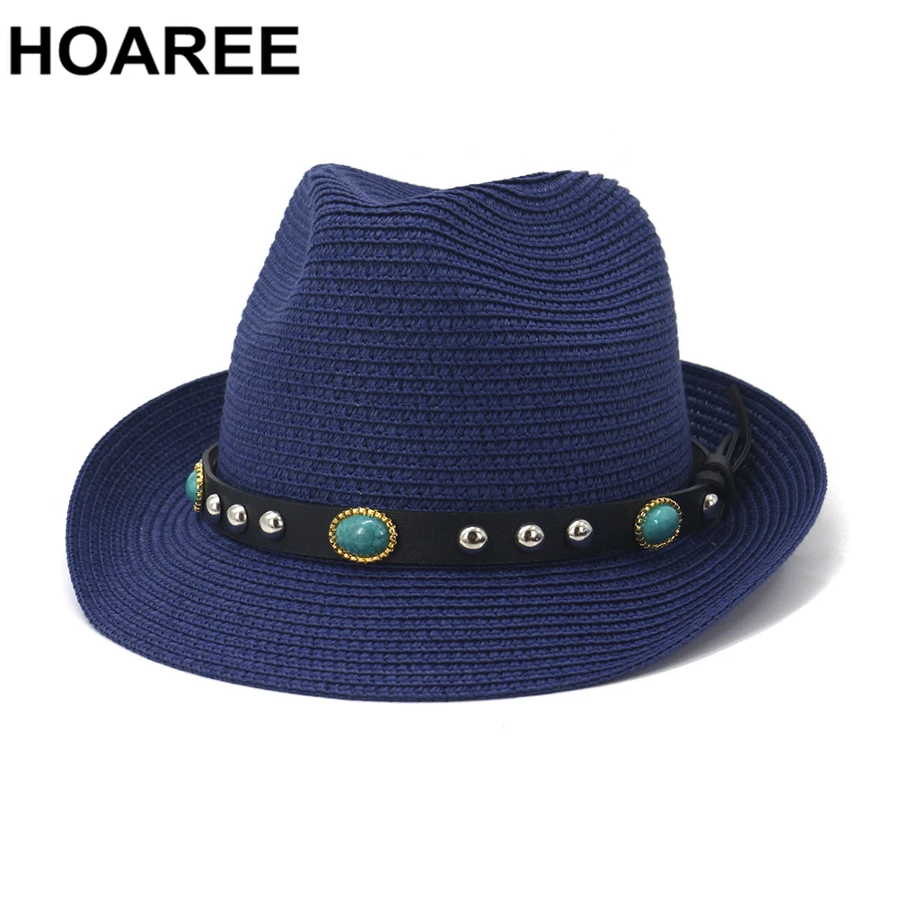 

HOAREE Summer Hat for Women Jazz Straw Hat Summer Beach Hats Ladies Fedora UV Sun Protection 2020 New Chapeau Femme Sunhat