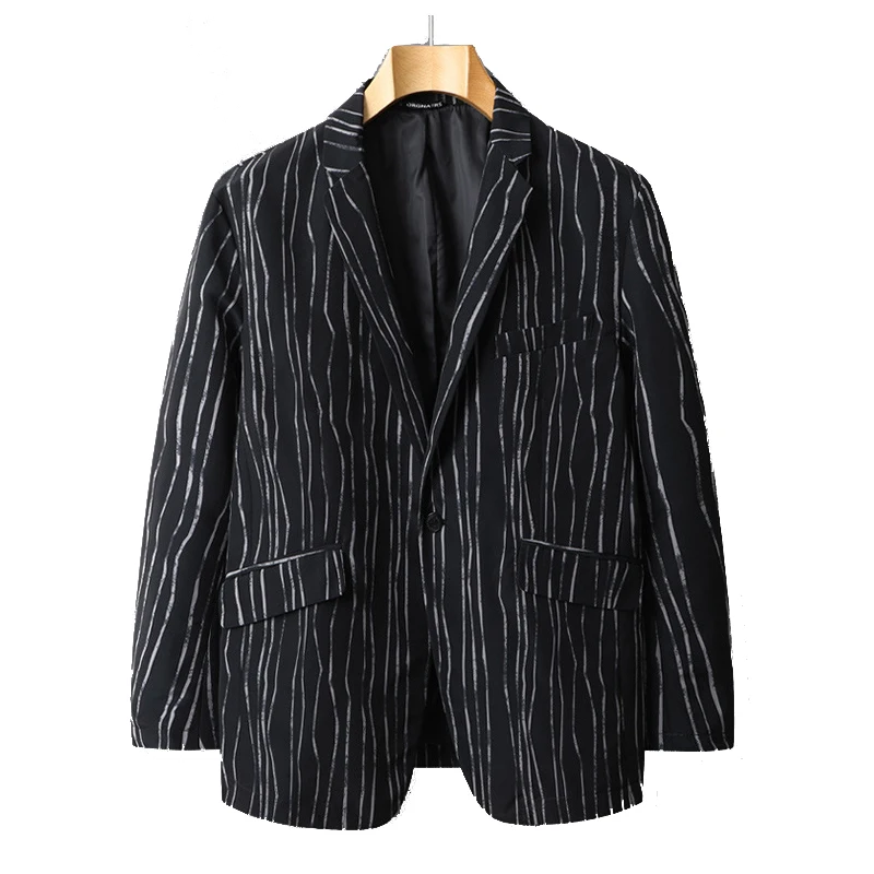 

Men Fashion Blazers Spring Autumn Daily Life Casual Suit Jacket Large Size Notch Lapel Single Breasted 1 Button Stripe Red Black