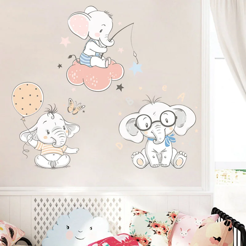 

2019 New Colorful Kids Concept Decals Baby Elephants Decals Modern Design for Women Men Boys Girls Nursery Room Decoration