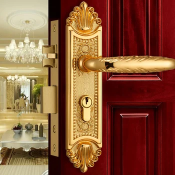 

Golden Europen Fashion Brass Golden Interior Solid Wood Panel Handle Lock Bedroom Bookroom Kitchen Wooden Door Lock Modern