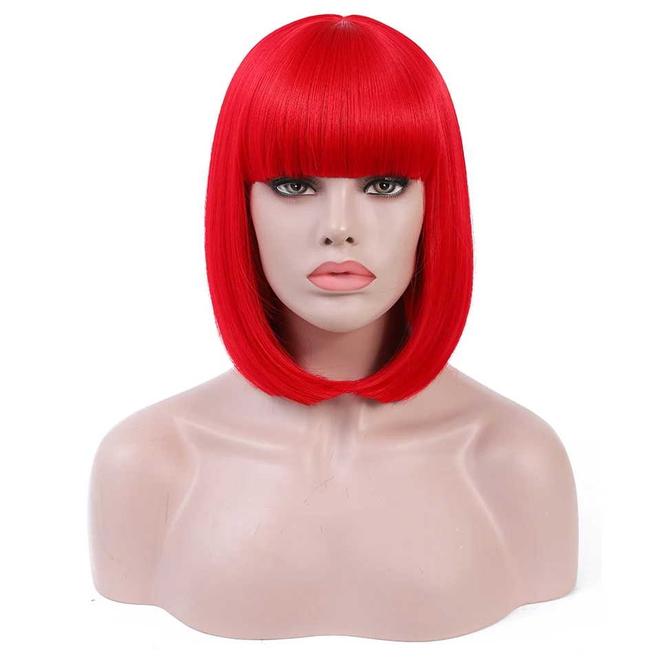 Rosa Star Short Straight Bob Wigs With Bangs For Women Synthetic Heat Resistant Cosplay Costume Wig 15 Color - Цвет: Red