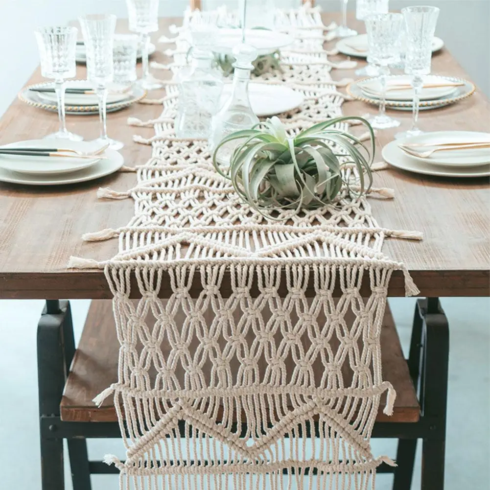 Bohemian Table Flag Nordic INS Handmade Woven Table Flag Bed Flag Tapestry Home Accessories Cotton Rope Woven Tablecloth