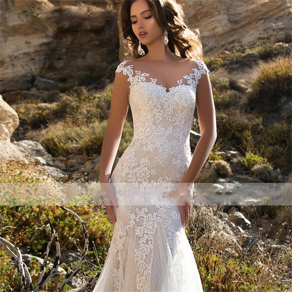 wedding gown Lace Appliques Mermaid Wedding Dresses 2022 For Women Custom Made Short Sleeves Button Backless Bride Gowns Women Bridal Robes sexy wedding dresses
