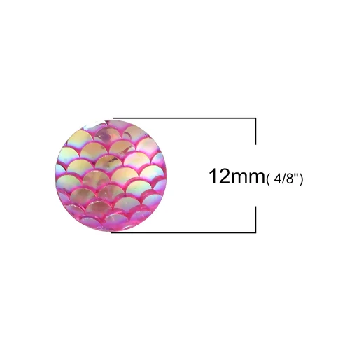 50PCs 8mm/12mm Resin Round Mermaid Fish Dragon Scale Dome Seals Cabochon Royal Blue AB Color For DIY Earring Jewelry Making 12mm Dia