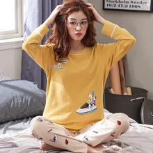 Пижамный комплект с круглым вырезом и рисунком; пижама с длинными рукавами; женская ночная одежда на пуговицах; мягкие пижамные комплекты