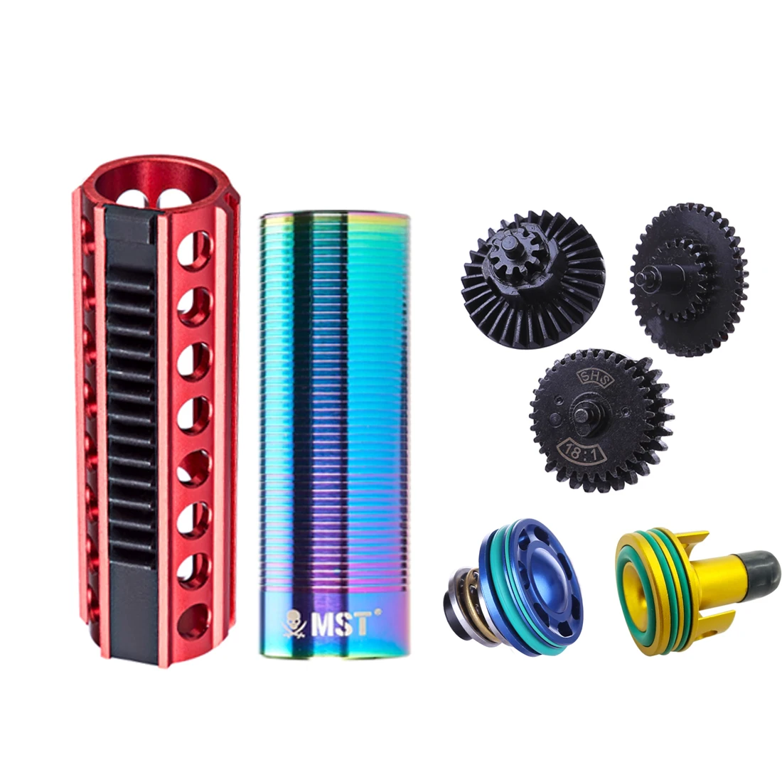 

SHS 18/1 Straight Tooth Steel Gear Air Cylinder Nozzle 14 TeethMushroom Piston Head Set for gearbox V.2/3 for AEG for airsoft