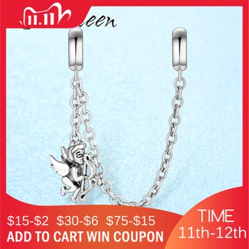 

High quality 925 Sterling Silver Cupid Eros Silicone round shape Safety Chain Fit Original europeu Charm Bracelet Jewelry making