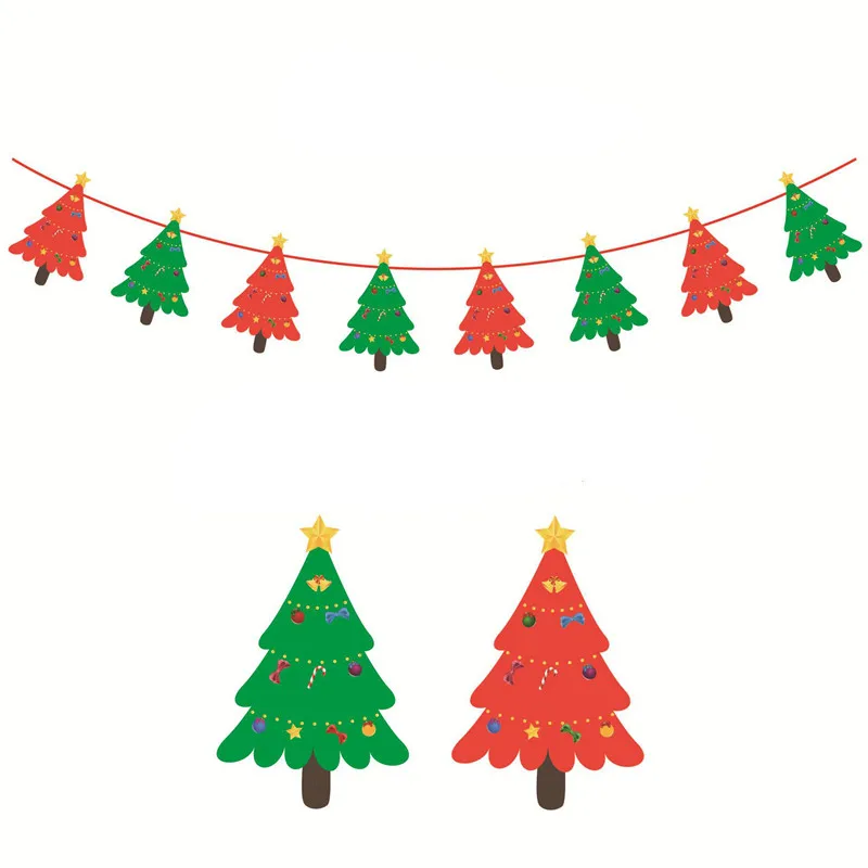 18*20 см новогодний Санта-Клаус, стеклянный оконный поезд, рождественские украшения для дома, декоративные настенные наклейки Navidad Natal - Цвет: Christmas tree flag