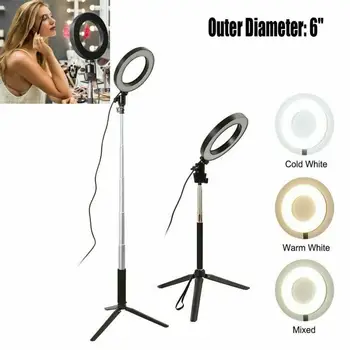 

6inch Photography LED Selfie Ring Light Dimmable Live Fill Light Ring Kit With Stand Tripods For Makeup Video Live Studio