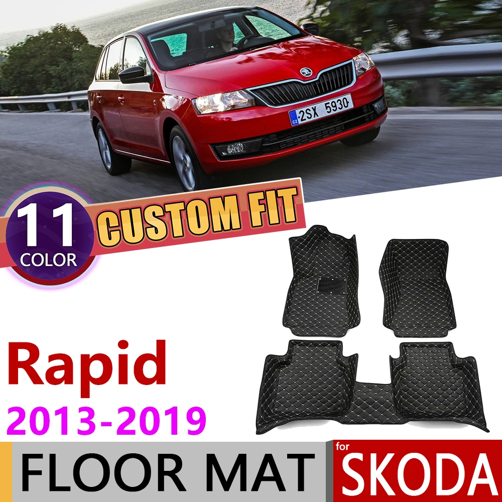 Изготовленные на заказ кожаные автомобильные коврики для Skoda Rapid хэтчбек 2013 ~ 2019 5