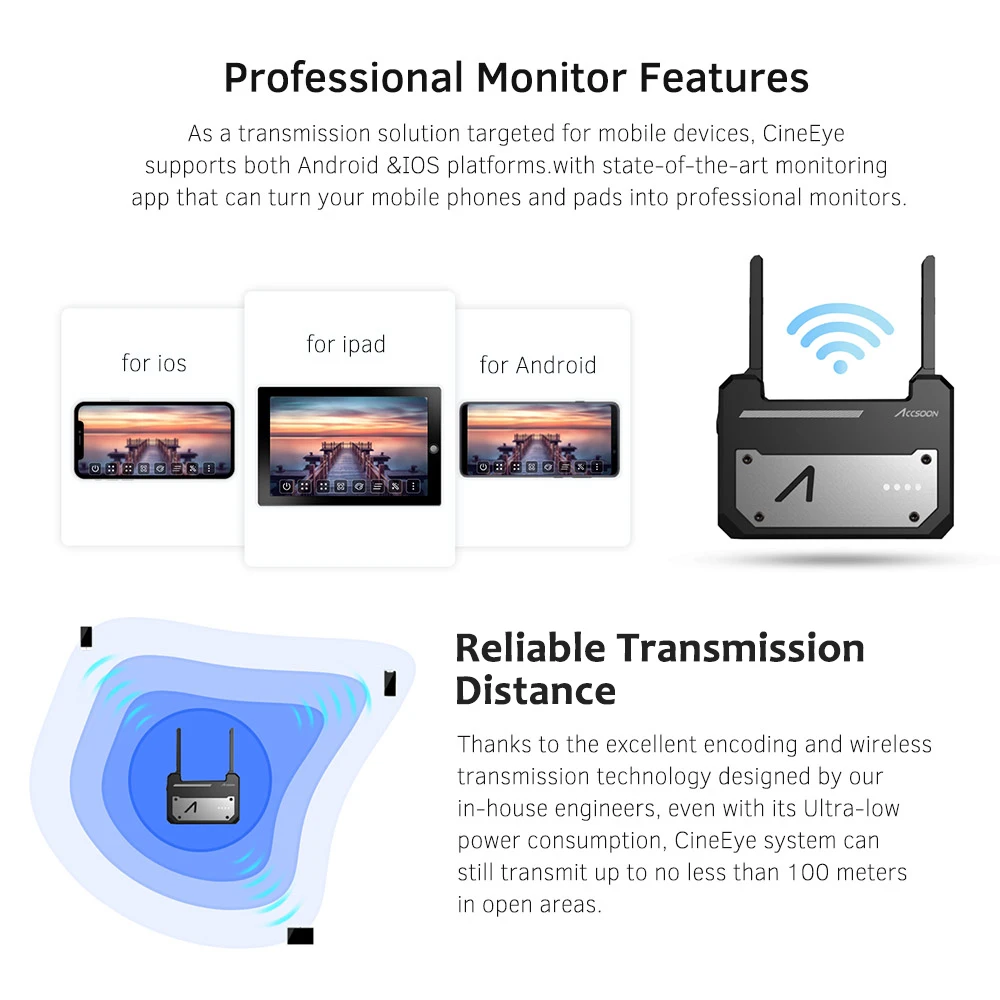 Accsoon CineEye для iOS iPad iPhone Andriod смартфон портативный 5G видео передатчик 1080P WiFi HD передатчик 3D LUT загрузка