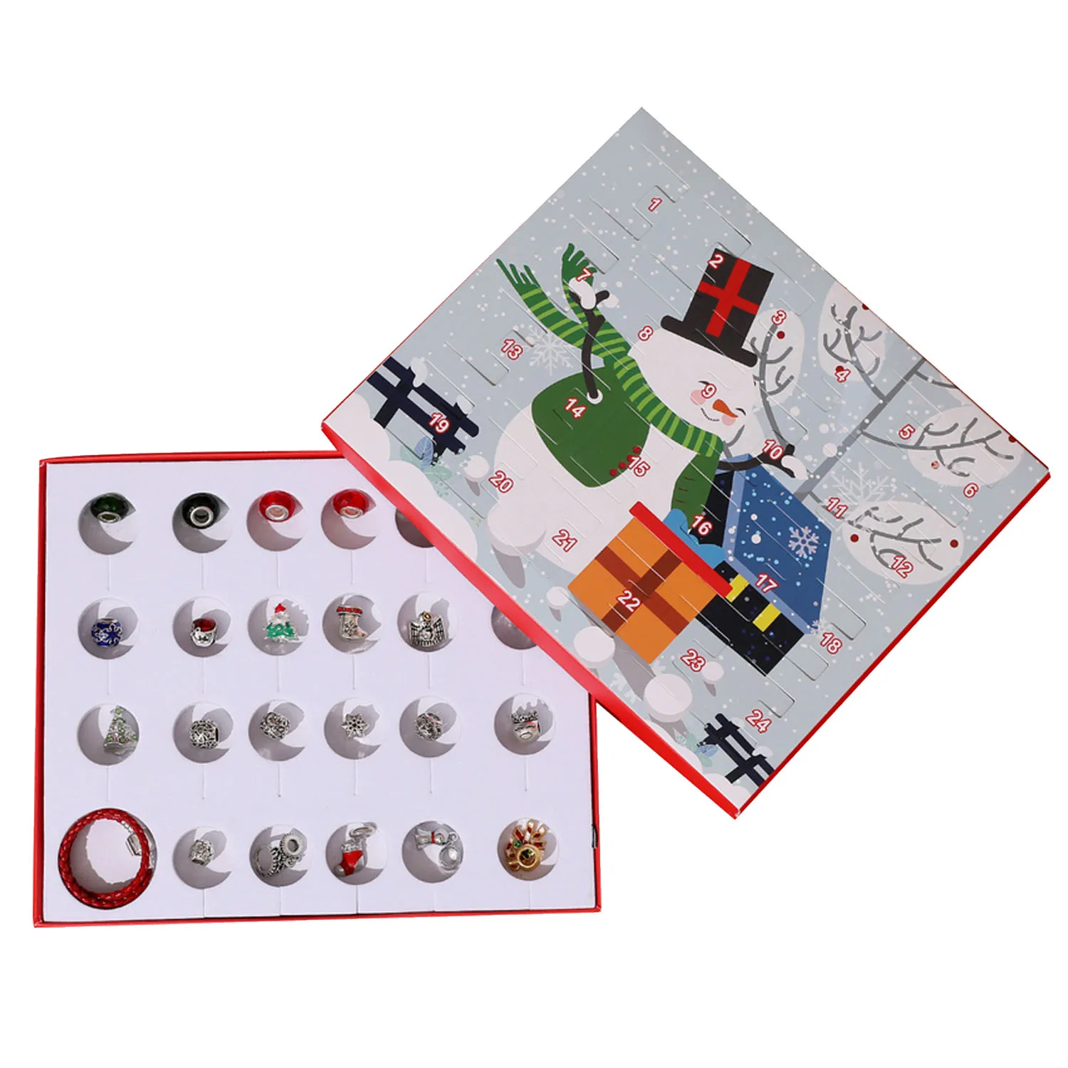 

Behogar DIY Charm Bracelet Jewelry Advent Calendar Countdown to Christmas Gift Set Christmas Snowman Gift Box for Children Adult