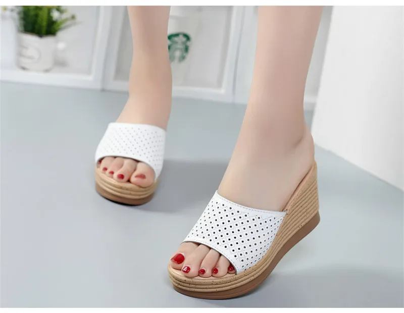 Summer Women Wedges Slippers Genuine Leather Ladies Platform Slides Open Toe Slip On Female High Heels Sandals Shoes Size 34-40 (12)